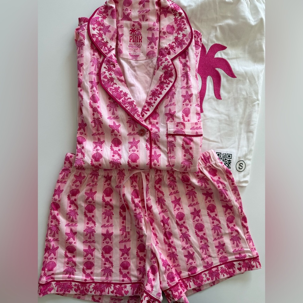 Pink Palm Puff  Pajamas in Blush Bay - Picture 3 of 10